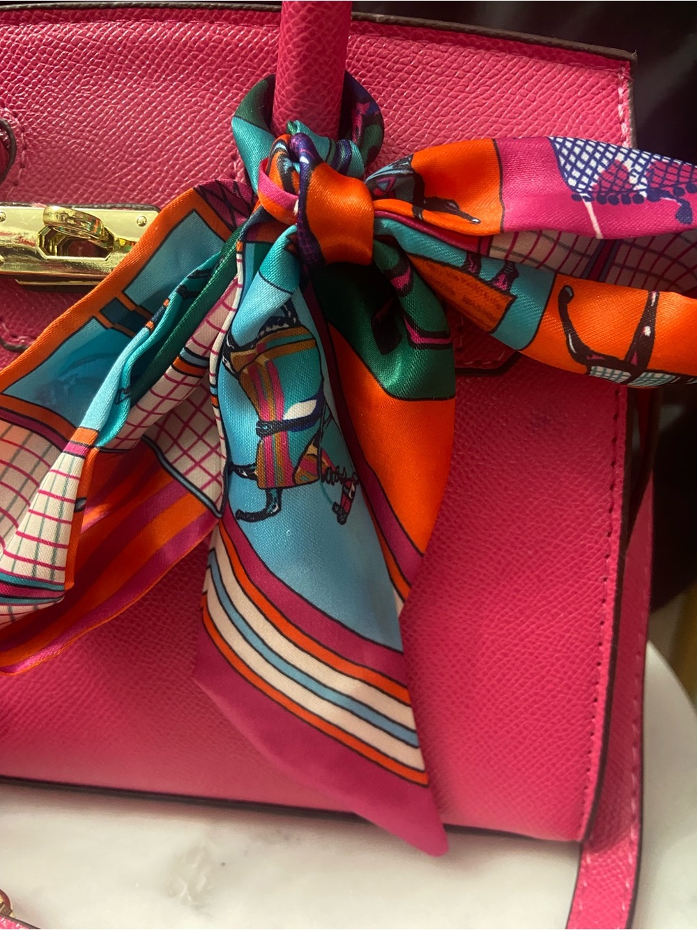 Pink Women's Mini Purse with Colorful Scarf Accent